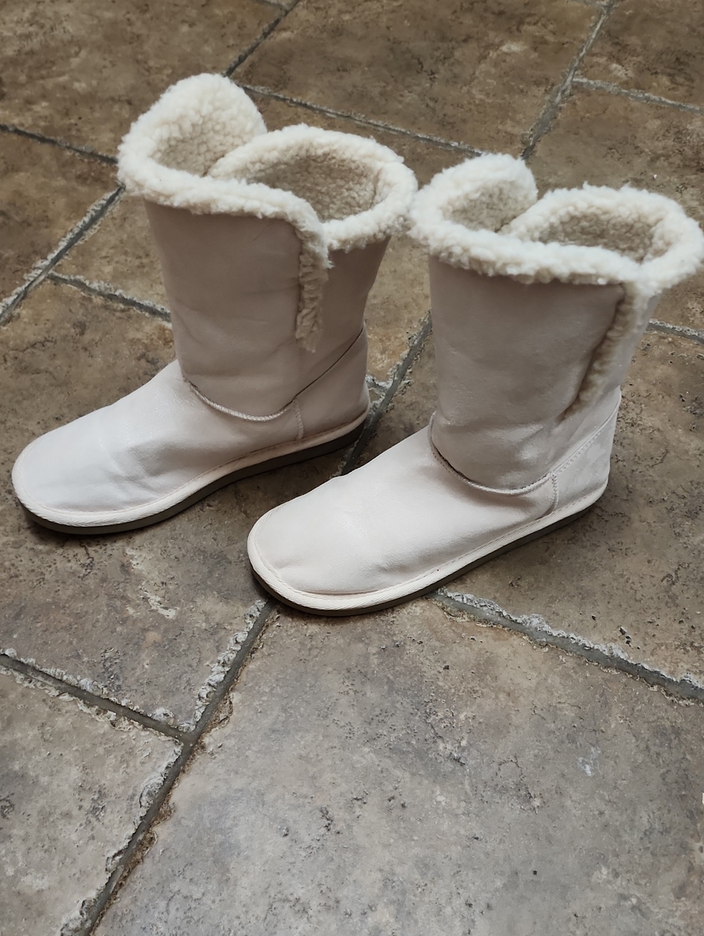 Justice Girls  Winter Mid Calf Cream Faux Suede Winter Boots Faux Fur Trim Sz 5